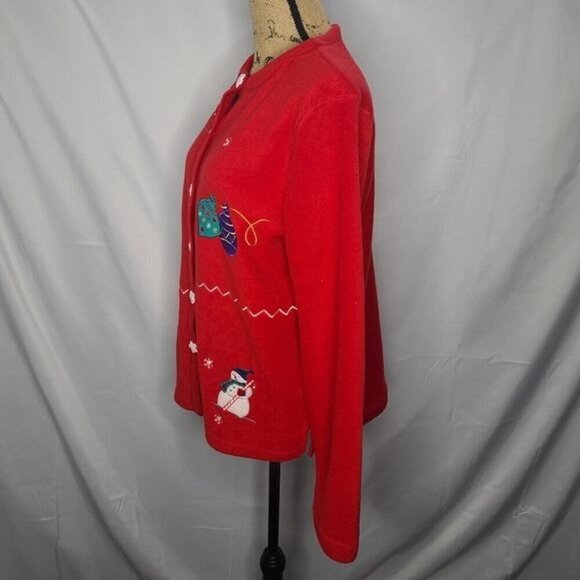 Vintage 80's Red Fleece Ugly Christmas Cardigan Medium - Picture 2 of 9